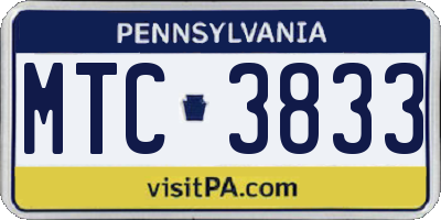 PA license plate MTC3833