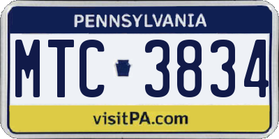 PA license plate MTC3834