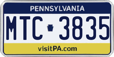 PA license plate MTC3835