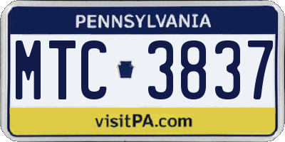 PA license plate MTC3837