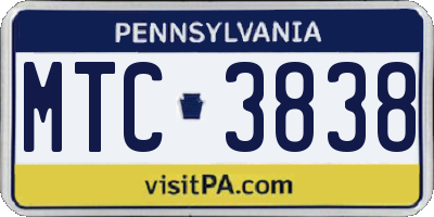 PA license plate MTC3838