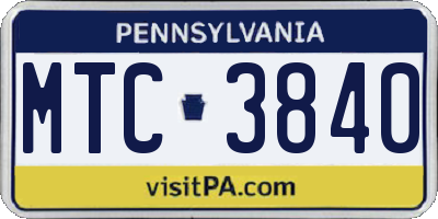 PA license plate MTC3840