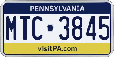 PA license plate MTC3845