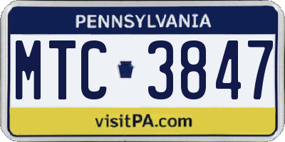 PA license plate MTC3847