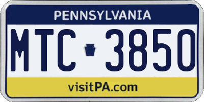 PA license plate MTC3850