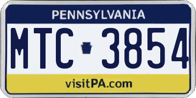 PA license plate MTC3854