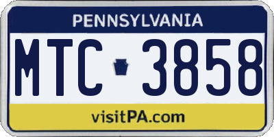 PA license plate MTC3858