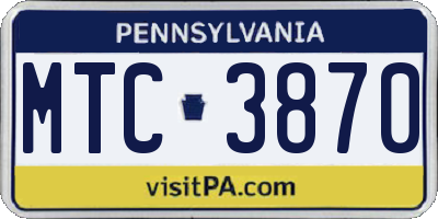 PA license plate MTC3870