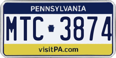 PA license plate MTC3874