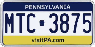 PA license plate MTC3875