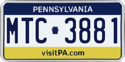 PA license plate MTC3881