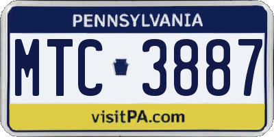 PA license plate MTC3887