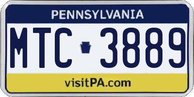 PA license plate MTC3889