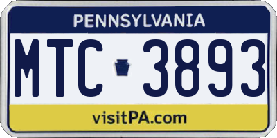 PA license plate MTC3893