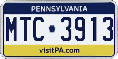 PA license plate MTC3913