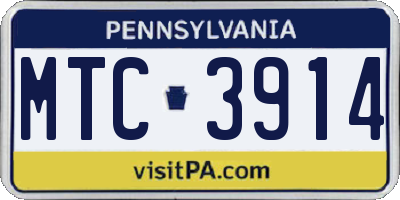PA license plate MTC3914