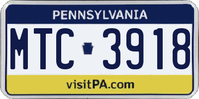 PA license plate MTC3918