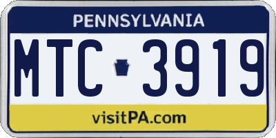 PA license plate MTC3919