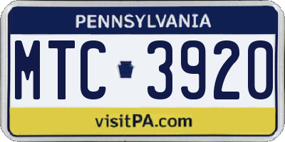 PA license plate MTC3920