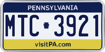 PA license plate MTC3921