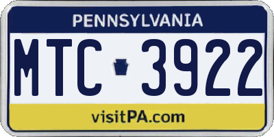 PA license plate MTC3922