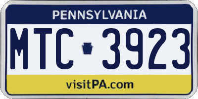 PA license plate MTC3923