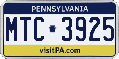 PA license plate MTC3925