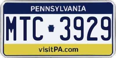 PA license plate MTC3929