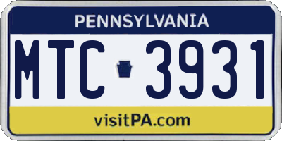 PA license plate MTC3931