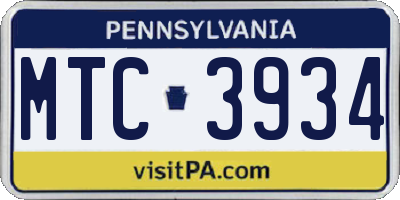 PA license plate MTC3934