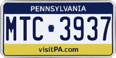 PA license plate MTC3937