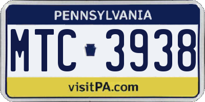 PA license plate MTC3938
