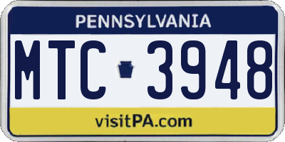 PA license plate MTC3948