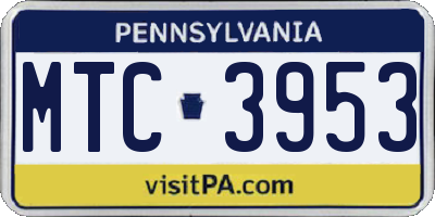 PA license plate MTC3953