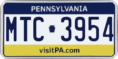 PA license plate MTC3954