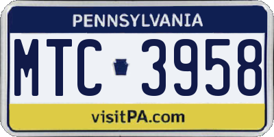 PA license plate MTC3958
