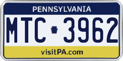 PA license plate MTC3962
