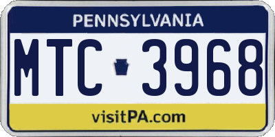 PA license plate MTC3968