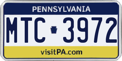 PA license plate MTC3972