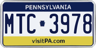 PA license plate MTC3978