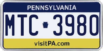 PA license plate MTC3980