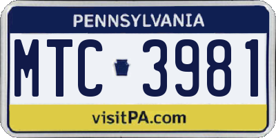 PA license plate MTC3981