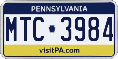PA license plate MTC3984