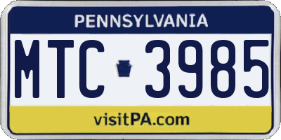 PA license plate MTC3985