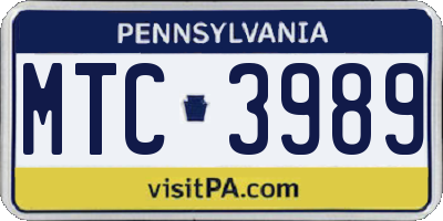 PA license plate MTC3989
