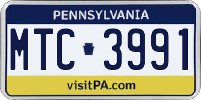 PA license plate MTC3991