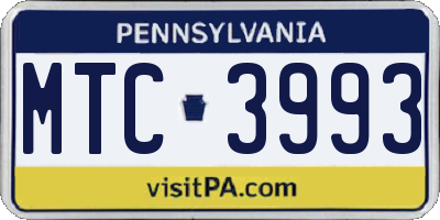 PA license plate MTC3993