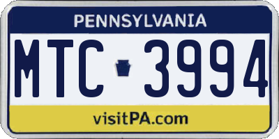 PA license plate MTC3994