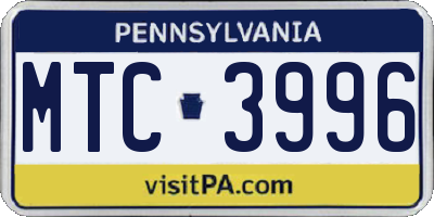 PA license plate MTC3996