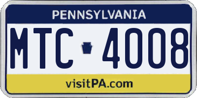PA license plate MTC4008